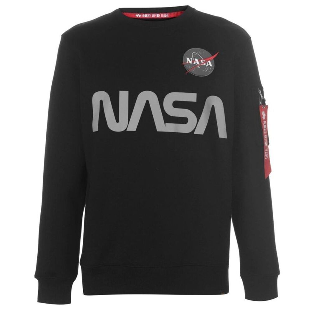 Alpha Industries Mens NASA Reflective Crew Neck Sweatshirt / Black